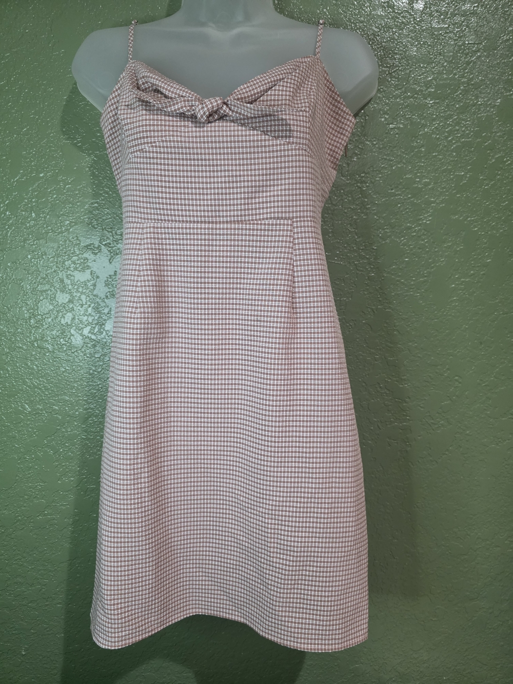 Sleeveless Brown Gingham Tie-Front Summer Dress